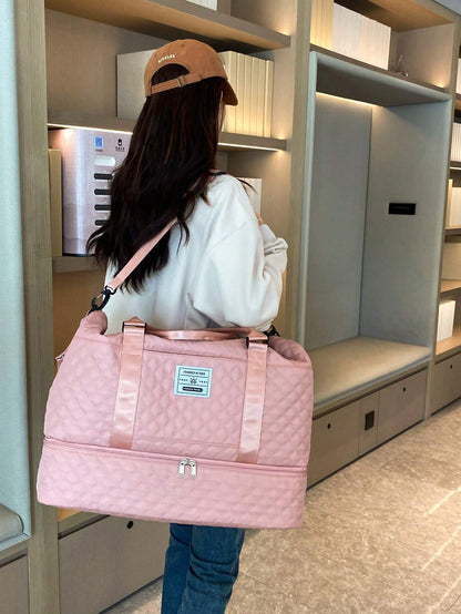 2PCS Large Capacity Travel Duffel Bag, Wet and Dry Separation Fitness Bag, Weekend Overnight Shoulder Bag, Hospital Necessary Mommy Bag, Travel Bag, Holiday Bag, Weekend Bag, Overnight Bag, with a Pull Bar Bag, with Shoe Storage, Boarding Bag, Cosmetics Storage Bag for Suitcase Gym Bag Duffle Bag for Luggage Carry on Bag College Bag Luggage Bags Weekender Bag Hospital Bag Pink Winter Bag for School School Accessories School Stuff