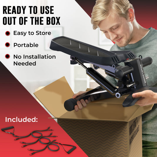 Home Workout Mini Stepper - W/ Resistance Bands Set and Built-In Tracking Monitor