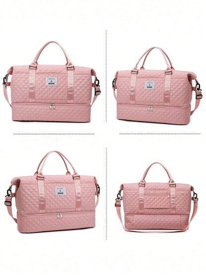 2PCS Large Capacity Travel Duffel Bag, Wet and Dry Separation Fitness Bag, Weekend Overnight Shoulder Bag, Hospital Necessary Mommy Bag, Travel Bag, Holiday Bag, Weekend Bag, Overnight Bag, with a Pull Bar Bag, with Shoe Storage, Boarding Bag, Cosmetics Storage Bag for Suitcase Gym Bag Duffle Bag for Luggage Carry on Bag College Bag Luggage Bags Weekender Bag Hospital Bag Pink Winter Bag for School School Accessories School Stuff